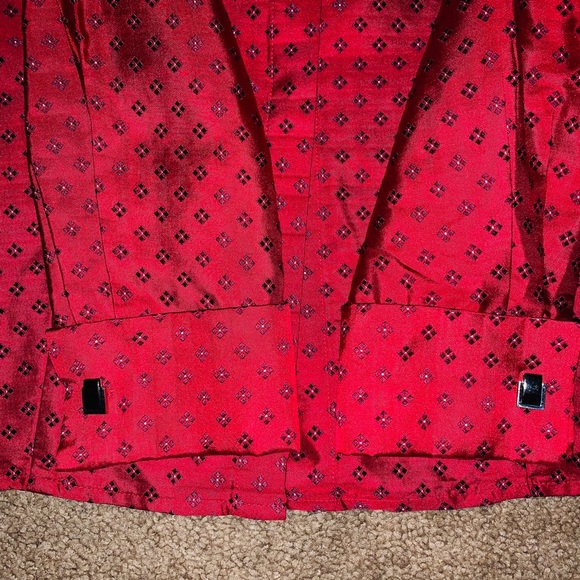 Handmade Red Button Up 100% Silk - Picture 2 of 4